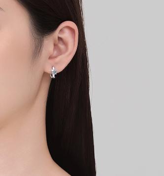 Round Solitaire Hinged Hoop Moissanite Earrings in Sterling Silver
