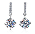 Round Solitaire Pavé Bar Drop Moissanite Earrings in Sterling Silver