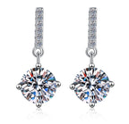Round Solitaire Pavé Bar Drop Moissanite Earrings in Sterling Silver