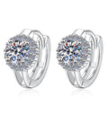 Round Halo Hinged Hoop Moissanite Earrings in Sterling Silver
