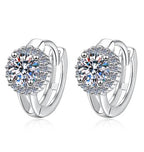 Round Halo Hinged Hoop Moissanite Earrings in Sterling Silver