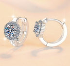 Round Halo Hinged Hoop Moissanite Earrings in Sterling Silver