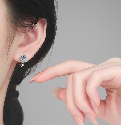 Round Halo Hinged Hoop Moissanite Earrings in Sterling Silver