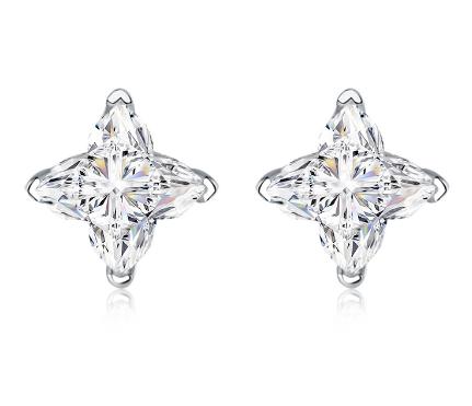 Princess Cut Four Point Stud Moissanite Earrings in Sterling Silver