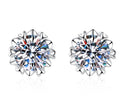 Round Solitaire Petal Stud Moissanite Earrings in Sterling Silver