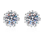 Round Solitaire Petal Stud Moissanite Earrings in Sterling Silver