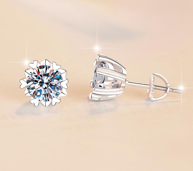Round Solitaire Petal Stud Moissanite Earrings in 925 Sterling Silver
