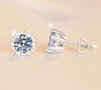 Round Solitaire Petal Stud Moissanite Earrings in Sterling Silver