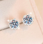 Round Solitaire Petal Stud Moissanite Earrings in Sterling Silver