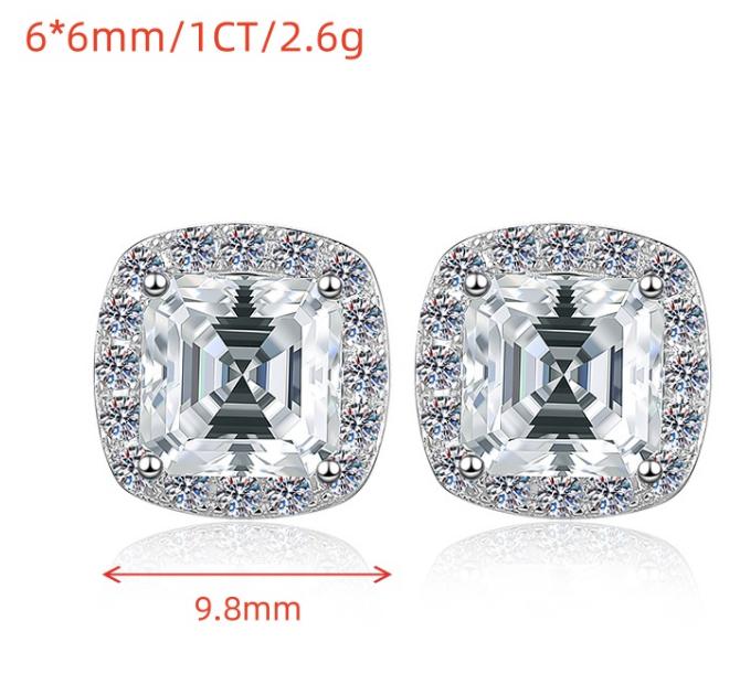 Asscher Cut Halo Stud Moissanite Earrings in Sterling Silver