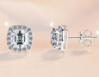 Asscher Cut Halo Stud Moissanite Earrings in Sterling Silver