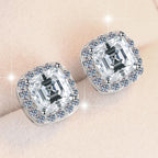 Asscher Cut Halo Stud Moissanite Earrings in Sterling Silver