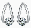 Round Solitaire Triangle Hoop Moissanite Earrings in Sterling Silver