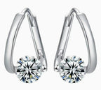 Round Solitaire Triangle Hoop Moissanite Earrings in Sterling Silver