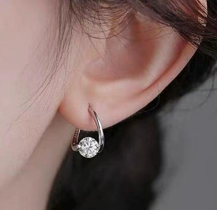Round Solitaire Triangle Hoop Moissanite Earrings in Sterling Silver