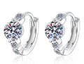 Round Solitaire Curved Hoop Moissanite Earrings in Sterling Silver