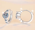 Round Solitaire Curved Hoop Moissanite Earrings in Sterling Silver