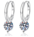 Round Solitaire Charm Hoop Moissanite Earrings in Sterling Silver