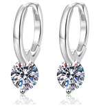 Round Solitaire Charm Hoop Moissanite Earrings in Sterling Silver