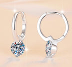 Round Solitaire Charm Hoop Moissanite Earrings in Sterling Silver