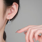 Round Solitaire Charm Hoop Moissanite Earrings in Sterling Silver