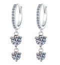 Double Heart Charm Hoop Moissanite Earrings in Sterling Silver