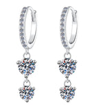 Double Heart Charm Hoop Moissanite Earrings in Sterling Silver