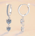 Double Heart Charm Hoop Moissanite Earrings in Sterling Silver