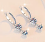 Double Heart Charm Hoop Moissanite Earrings in Sterling Silver