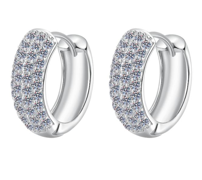 Wide Pavé Huggie Hoop Moissanite Earrings in Sterling Silver