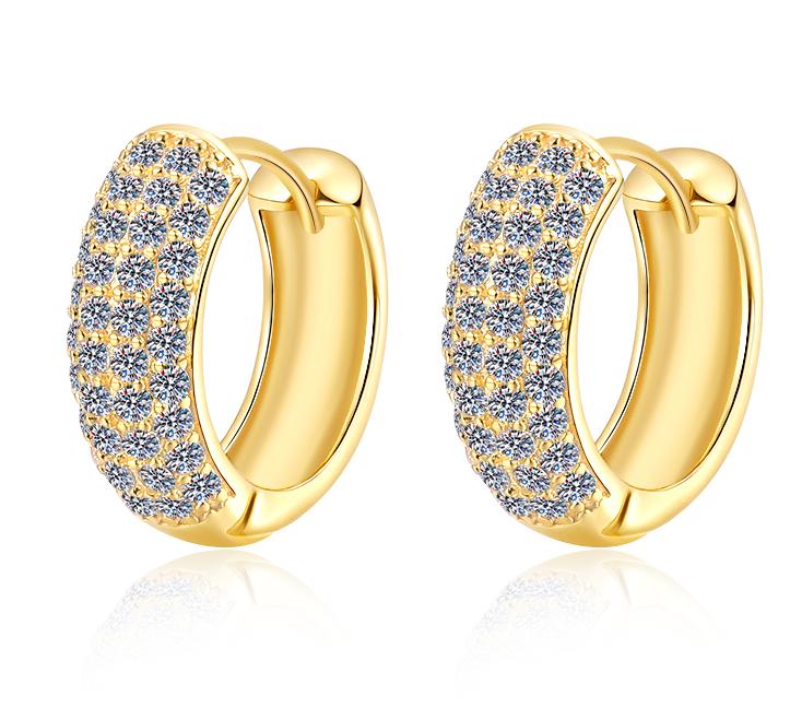 Wide Pavé Huggie Hoop Moissanite Earrings in Sterling Silver