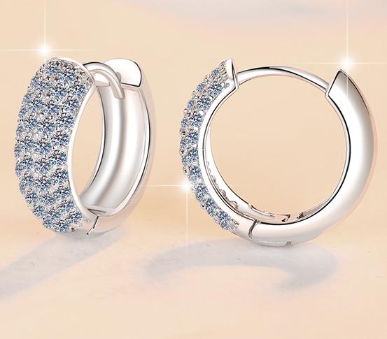 Wide Pavé Huggie Hoop Moissanite Earrings in Sterling Silver