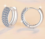 Wide Pavé Huggie Hoop Moissanite Earrings in Sterling Silver