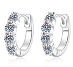 Triple Stone Hinged Hoop Moissanite Earrings in Sterling Silver