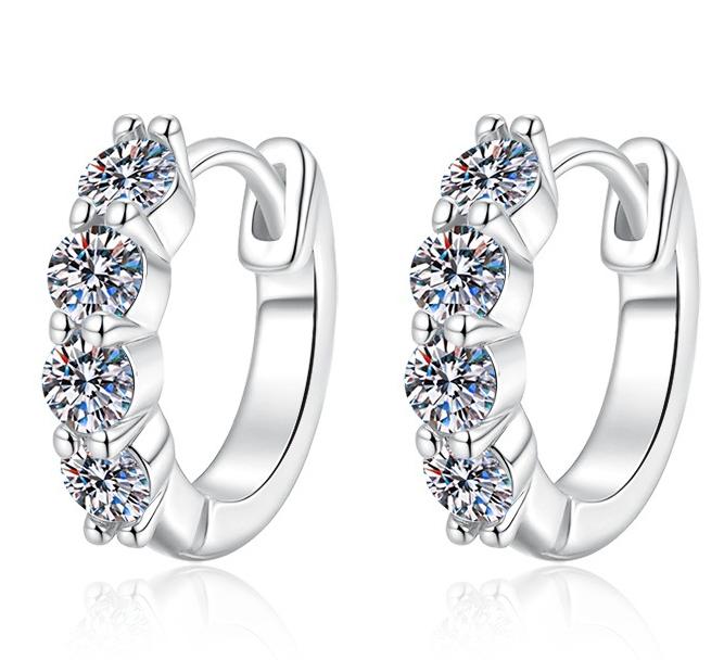 Triple Stone Hinged Hoop Moissanite Earrings in Sterling Silver