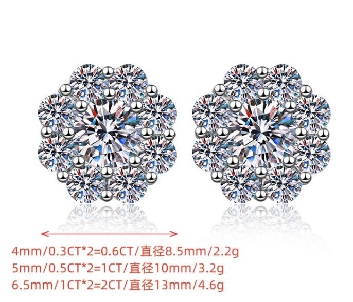 Round Flower Cluster Stud Moissanite Earrings in Sterling Silver