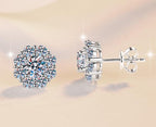 Round Flower Cluster Stud Moissanite Earrings in Sterling Silver