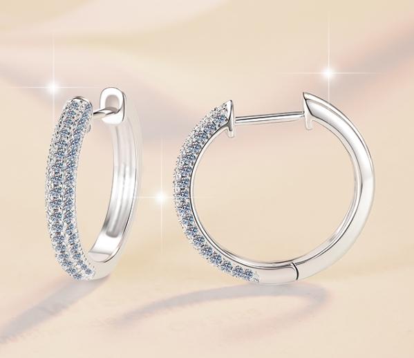 Large Pavé Hoop Moissanite Earrings in 925 Sterling Silver