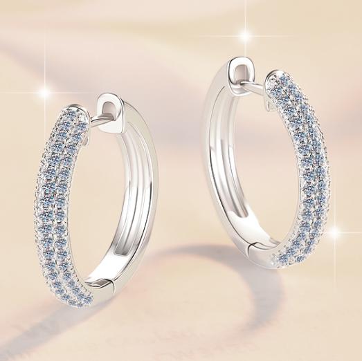 Large Pavé Hoop Moissanite Earrings in 925 Sterling Silver