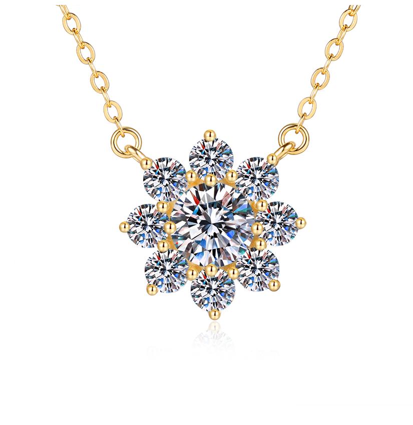 Floral Cluster Sterling Silver Moissanite Pendant, gold-tone