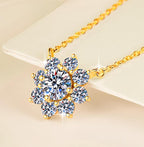 Floral Cluster Sterling Silver Moissanite Pendant, gold-tone