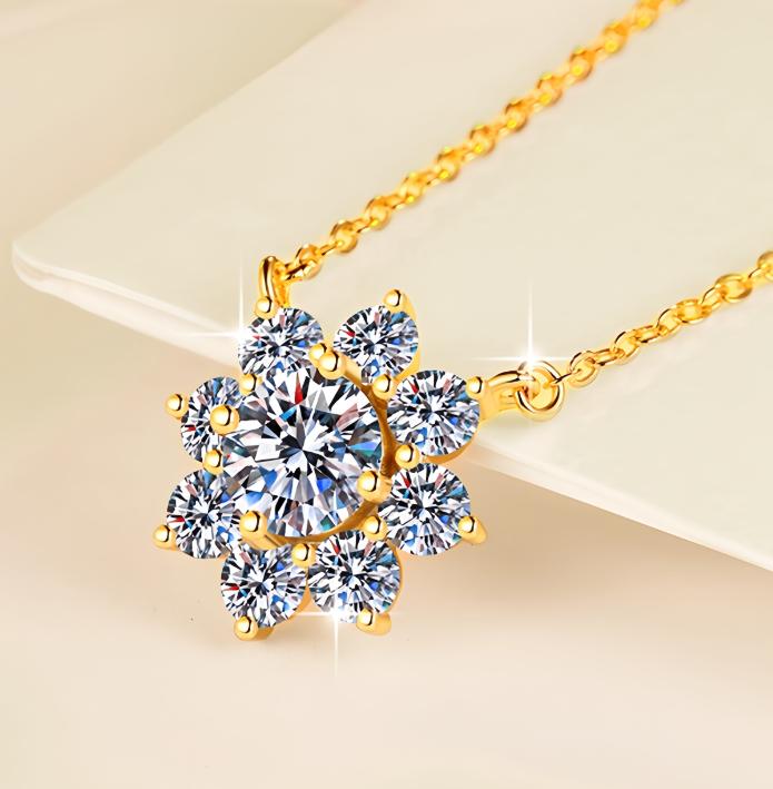Floral Cluster Sterling Silver Moissanite Pendant, gold-tone