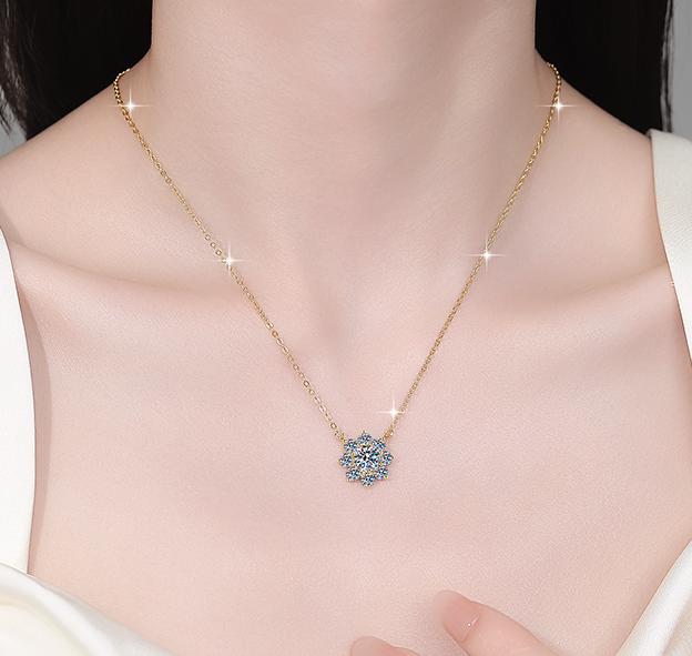 Floral Cluster Sterling Silver Moissanite Pendant, gold-tone