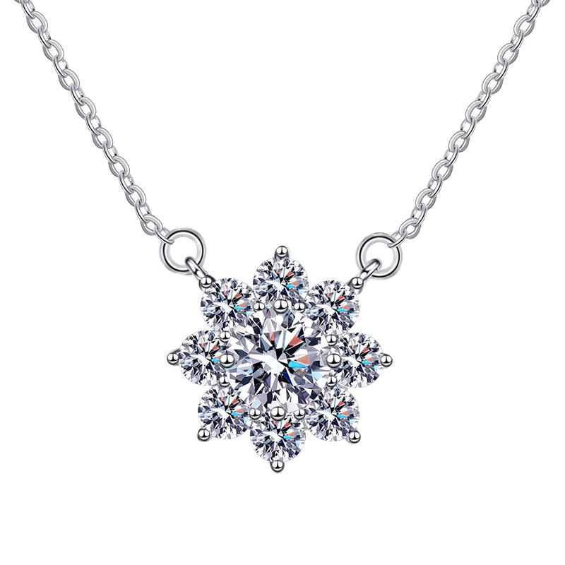 Floral Cluster Sterling Silver Moissanite Pendant, silver-tone