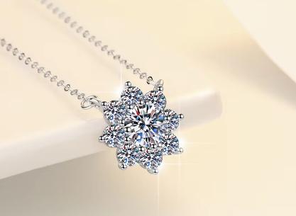 Floral Cluster Sterling Silver Moissanite Pendant, silver-tone