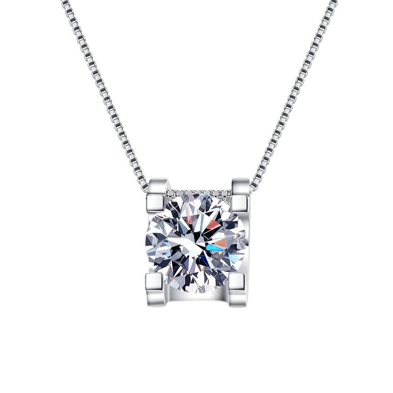 Four-Prong Solitaire Sterling Silver Moissanite Pendant, silver-tone