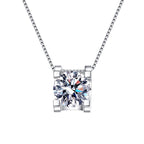 Four-Prong Solitaire Sterling Silver Moissanite Pendant, silver-tone