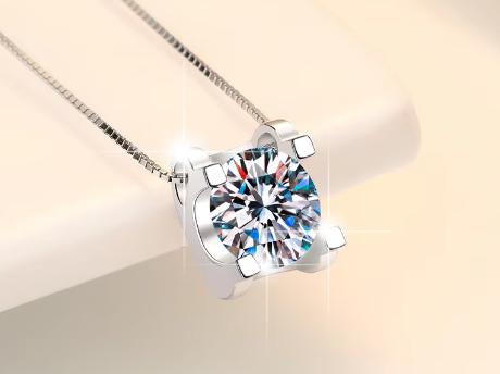 925 Sterling Silver Moissanite Four-Prong Solitaire Pendant