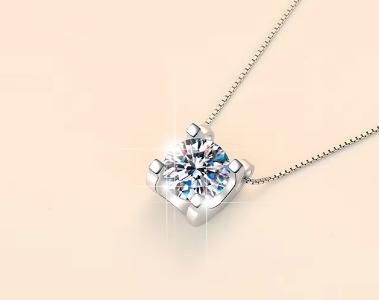 Four-Prong Solitaire Sterling Silver Moissanite Pendant, silver-tone