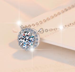 Classic Round Halo Sterling Silver Moissanite Pendant, silver-tone